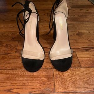 Fashion Nova Black and Cream Women's Heels
